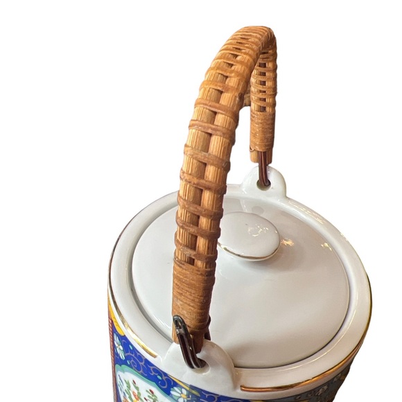 Imari Style Ware Tea Pot Gold Lined Wicker Handle - Picture 5 of 8